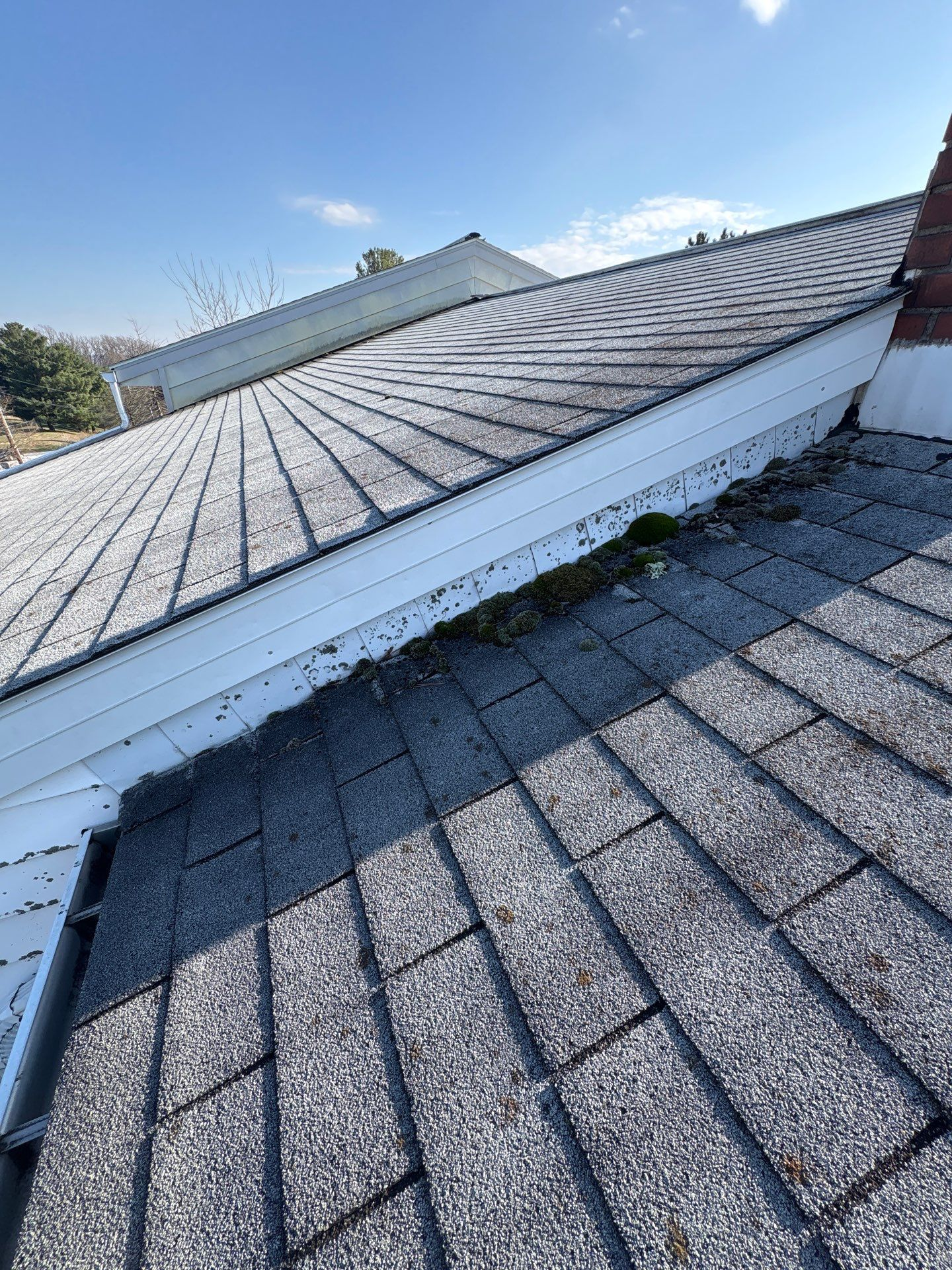 Completed roof replacement with new asphalt shingles on a home in Wrightsville, PA.