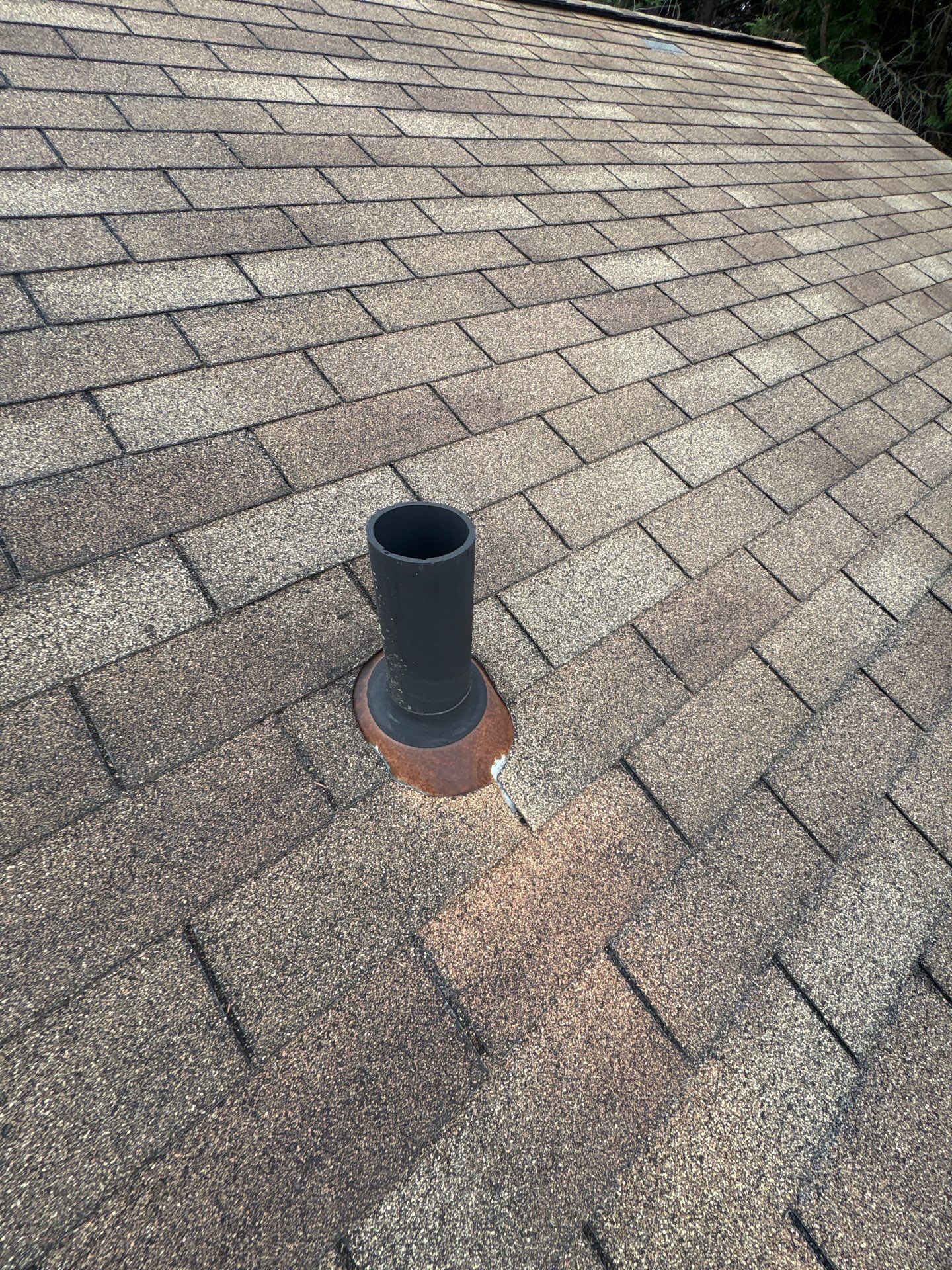 New plumbing vent flashing installed during a roof replacement on West Granger Street in Hanover, PA.