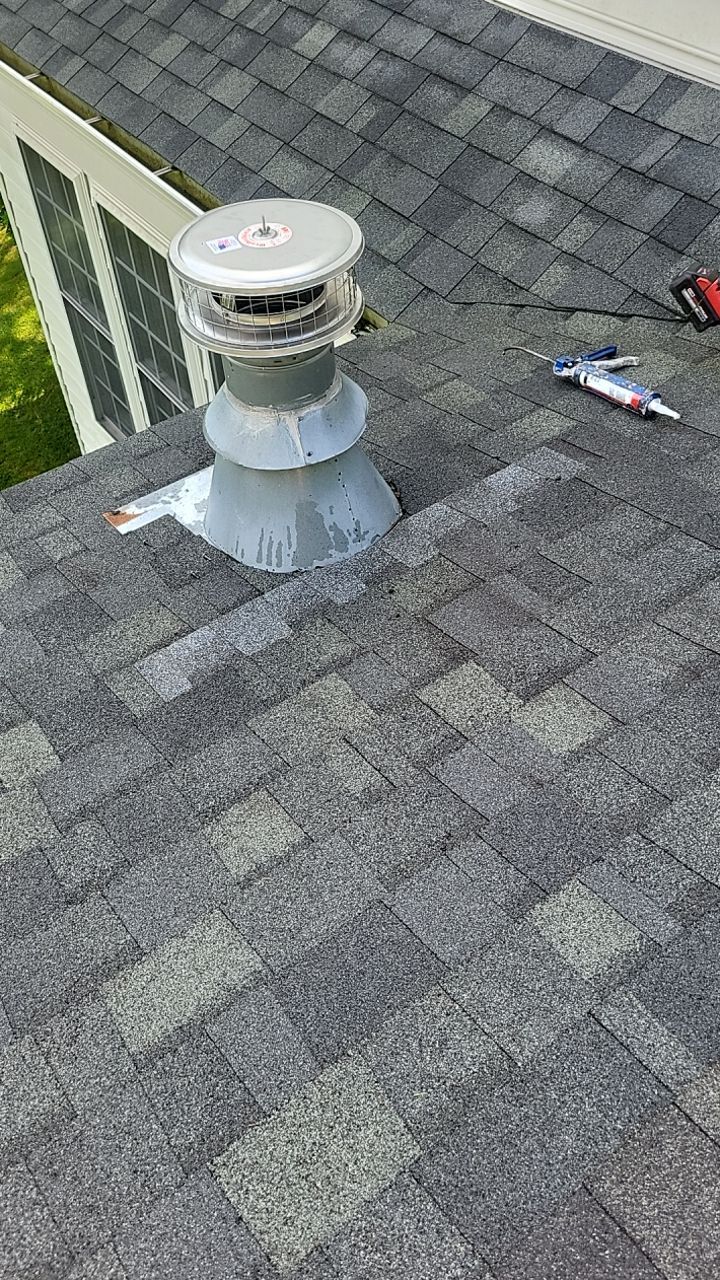 Roof replacement process around a roof vent on Iris Lane in Glen Mills PA