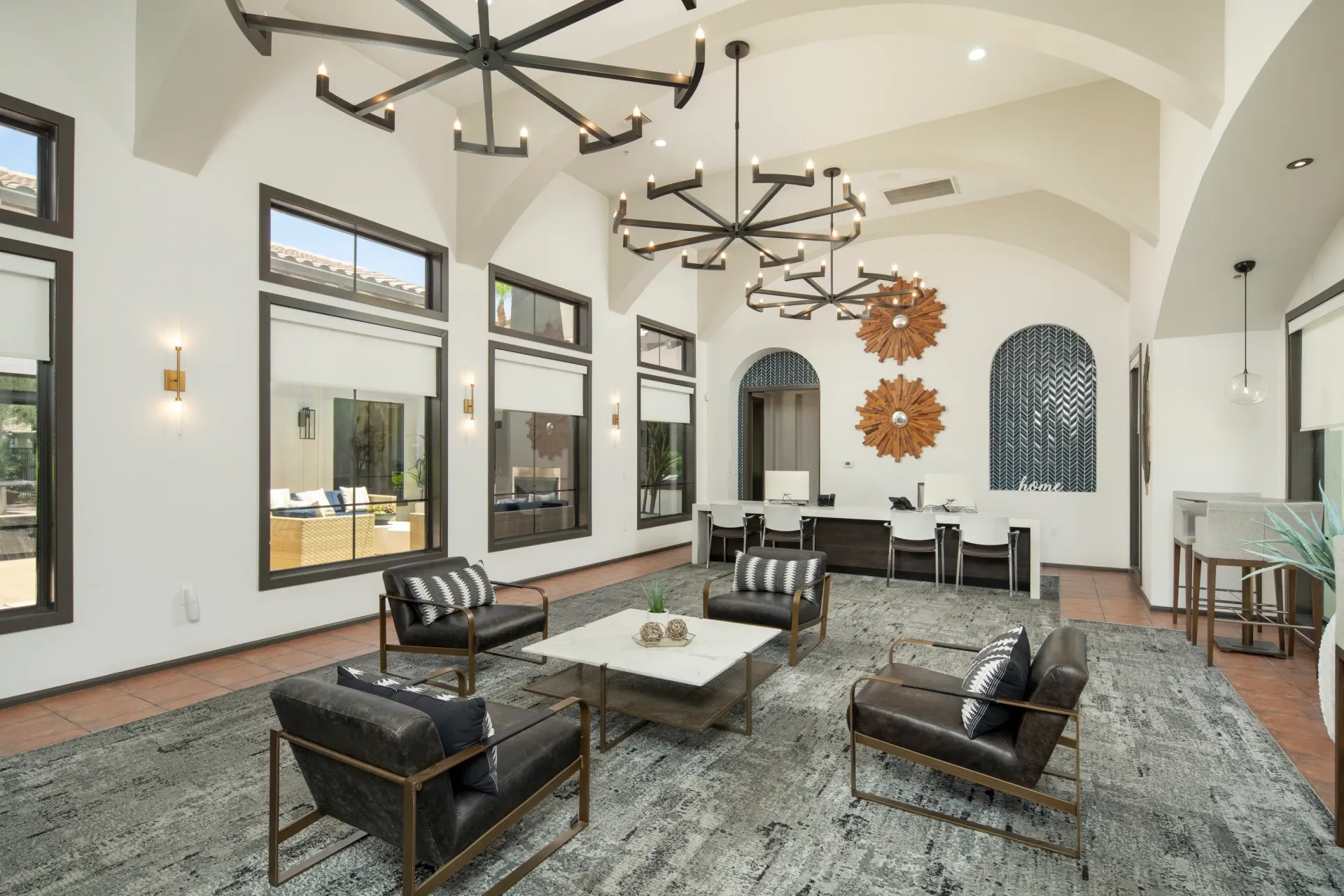 Lobby area with seating and reception desk.