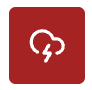 White cloud and lightning icon on a red square background.