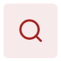 Red magnifying glass search icon on a light pink square button