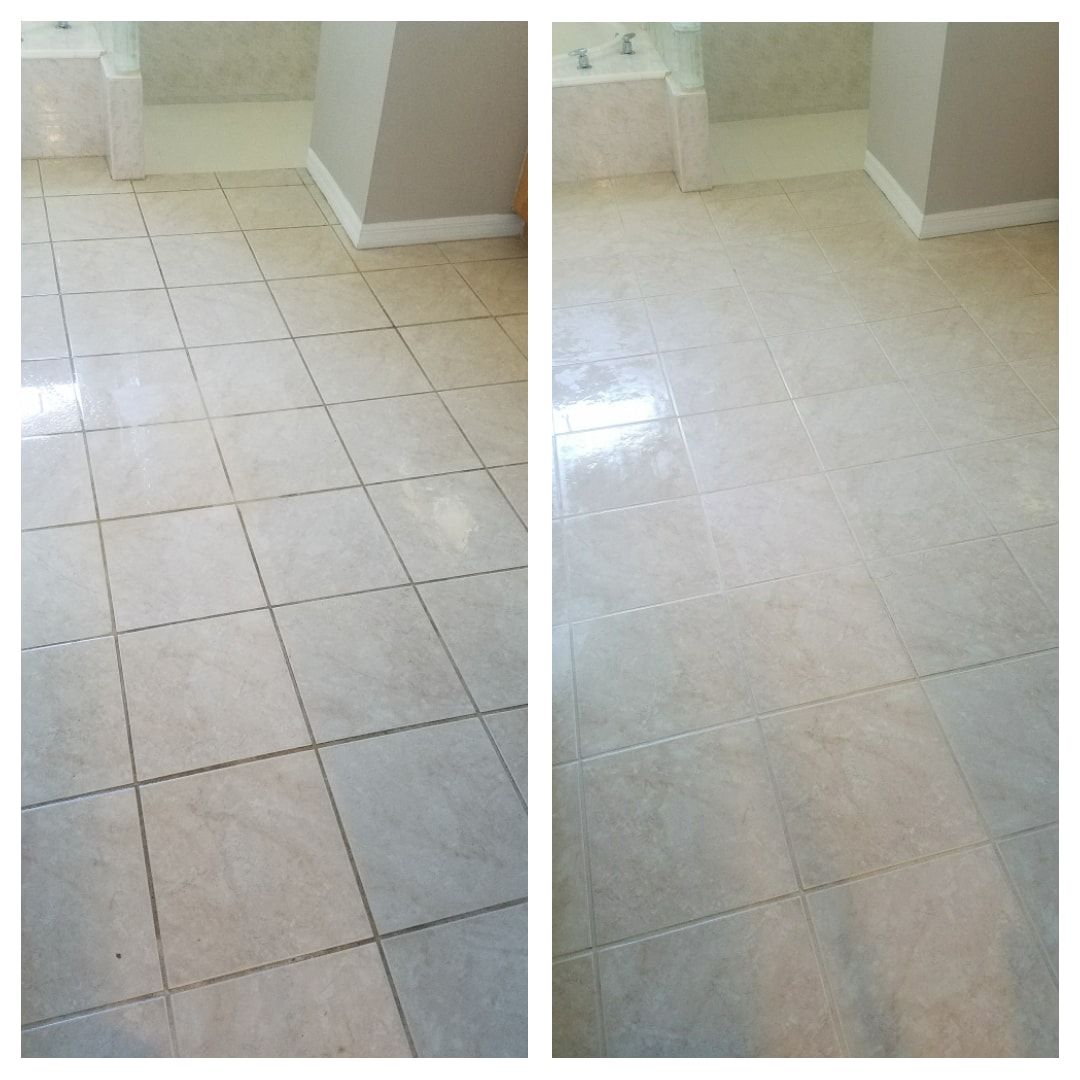After photo of a tile floor in a bathroom.
