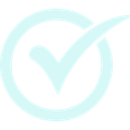 Light aqua checkmark inside a circular outline on a white background