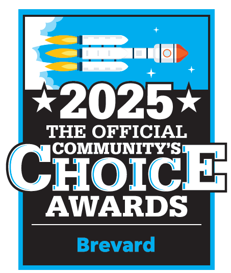 Logo for Brevard 2025 Community's Choice Awards featuring a rocket ship on a blue and black background.