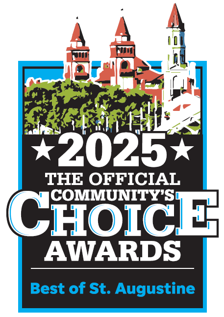 Logo for the 2025 Best of St. Augustine Community's Choice Awards featuring a graphic of the Lightner Museum.