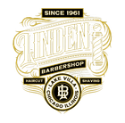 Logo for Linden Barbershop: Gold and black design with text and barber pole. Includes "Since 1961" and location "Chicago, Illinois."