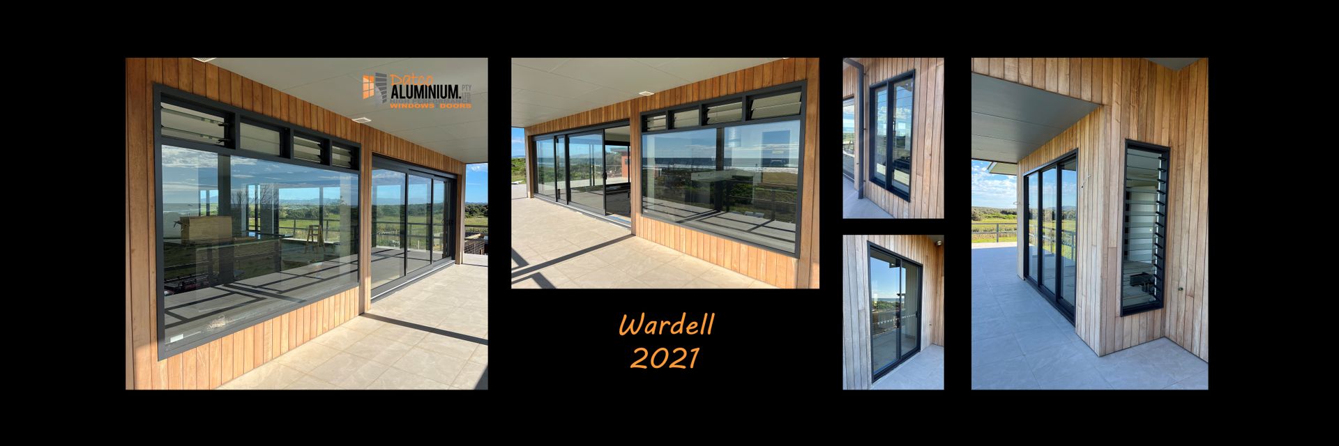 A Collage of Three Pictures of a Building With a Lot of Windows — Datco Windows & Doors Pty Ltd In South Murwillumbah, NSW