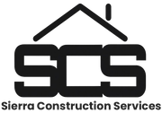 Logo for Sierra Construction Services, featuring a black house roof outline above the bold, stylized letters "SCS".