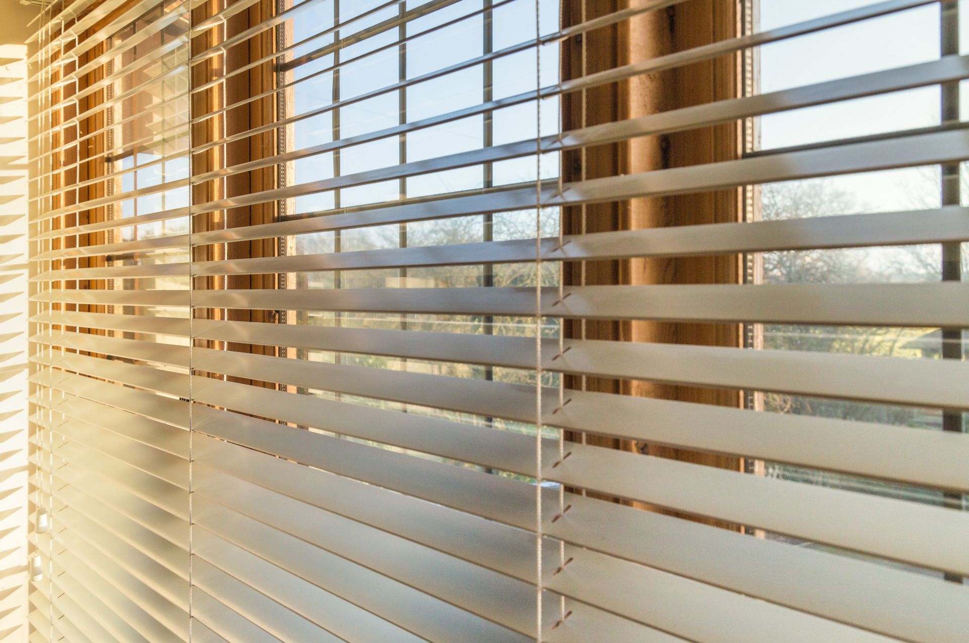A close up of a window with blinds on it