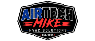 AirTech Mike HVAC Solutions logo in blue, white, and red on a black badge background