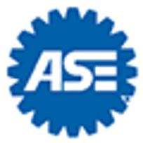 Blue ASE logo inside a gear-shaped emblem
