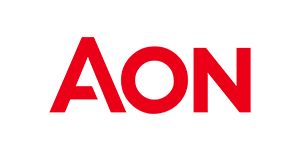 Il logo aon è rosso su sfondo bianco.