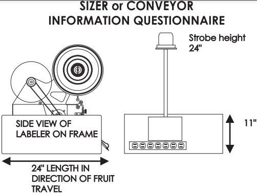 A black and white diagram of a sizer or conveyor information questionnaire.
