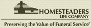 Homesteaders Life Company logo: a building-shaped design and text 