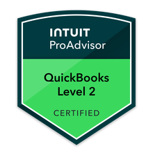 Intuit ProAdvisor QuickBooks Level 2 certified badge in green, black, and white