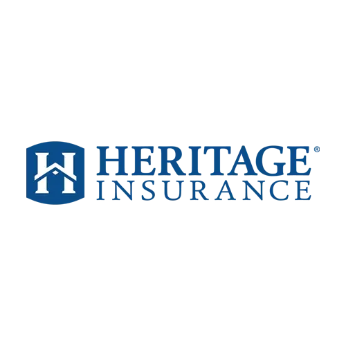Heritage Insurance logo: blue shield with a house icon and 
