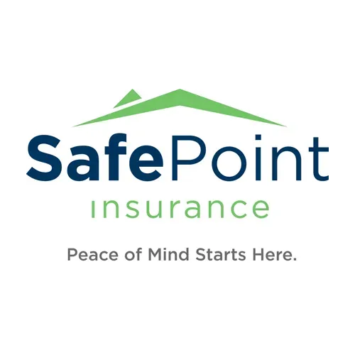 SafePoint Insurance logo: Text with a green roof illustration, and the tagline 