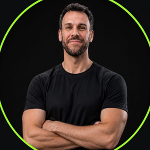 Neon green NWFIT fitness emblem with kettlebell, dumbbells, and medical cross on black gear background