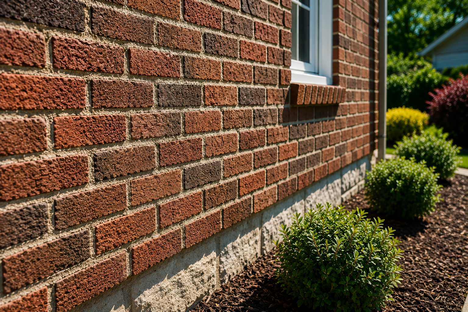 Sunlit brick exterior protected from summer moisture and heat damage
