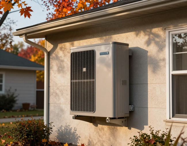 Modern heat pump unit on Missouri home exterior