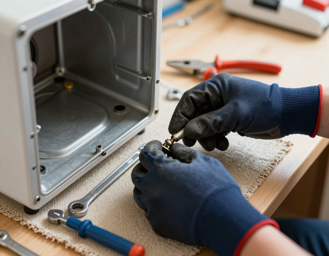Technician repairing furnace igniter