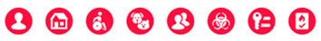 A row of red circles with numbers on them on a white background.
