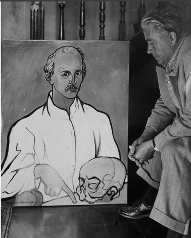 Francis Picabia devant son tableau Portrait (1935)
