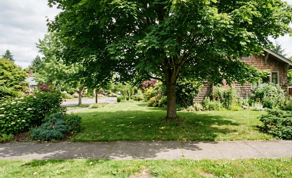 A beautiful, fully recovered healthy shade tree in a Spokane, Washington neighborhood.