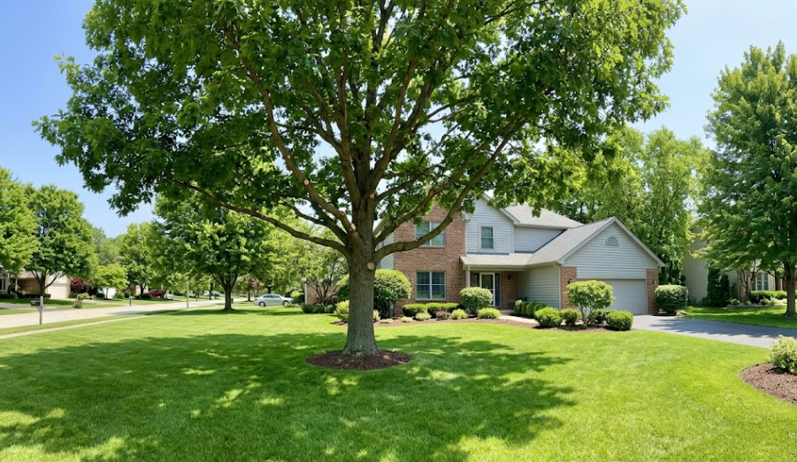 A perfectly trimmed and healthy shade tree in a Spokane yard.