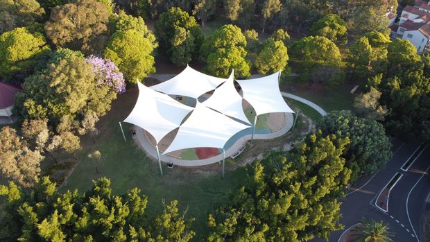 Aerial View of a White Tented Pavilion — Cachia Upholstery in Tuncurry, NSW