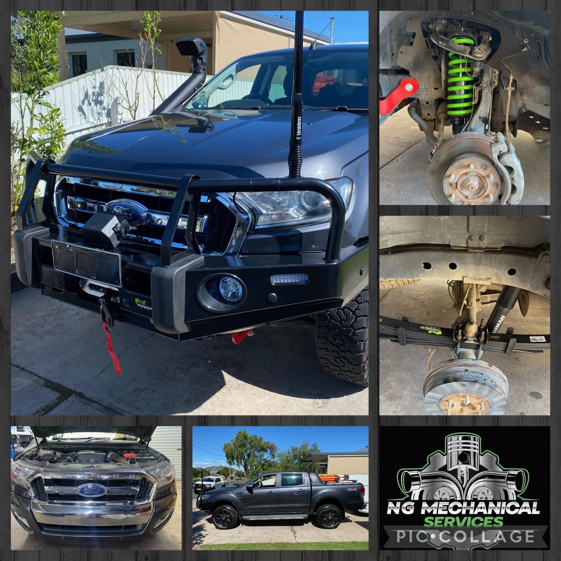 Collage of Photos of a Ford Ranger Being Worked on by Ng Mechanical Services — NG Mechanical Services in Thurgoona, NSW