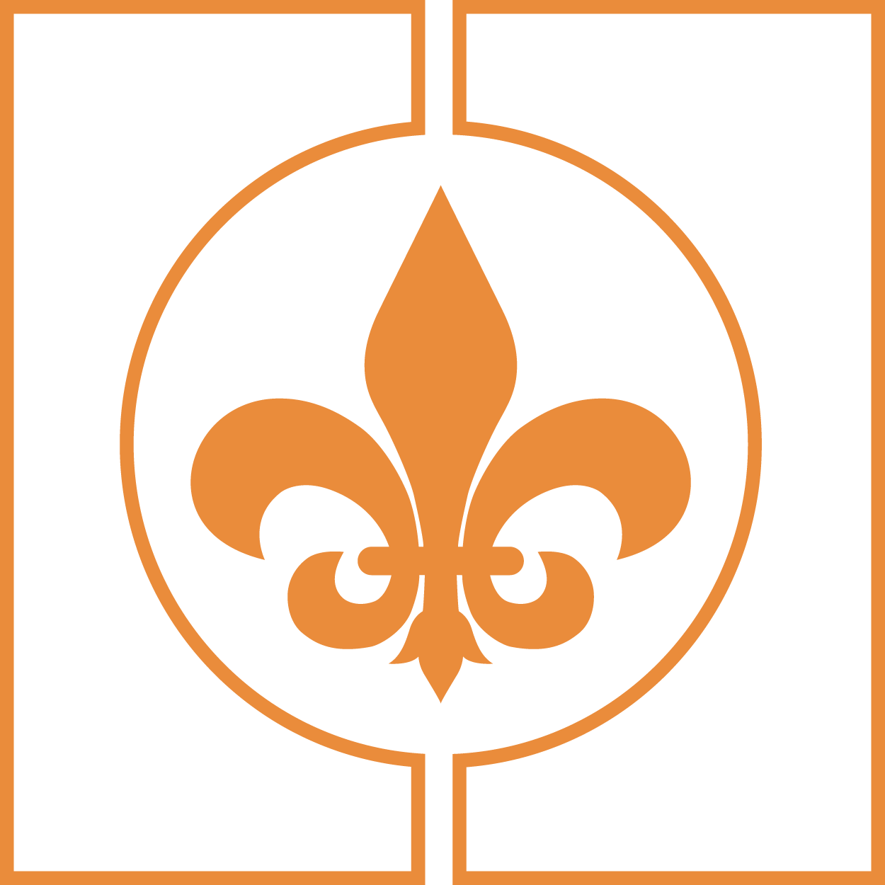 A fleur de lis is in a circle on a white background.