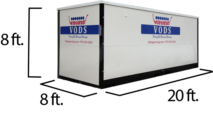 White 20 ft x 8 ft x 8 ft VODS trailer with black trim and blue logo