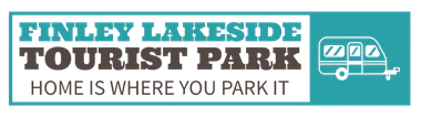 Finley Lakeside Tourist Park logo with teal camper icon and “Home is where you park it” slogan