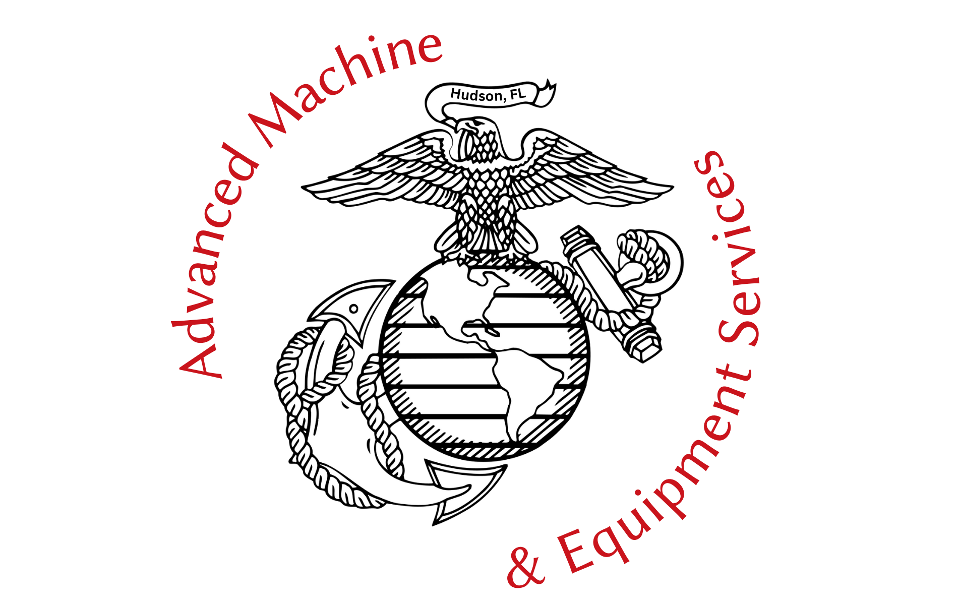 Marine Corps emblem with text: Advanced Machine & Equipment Services.