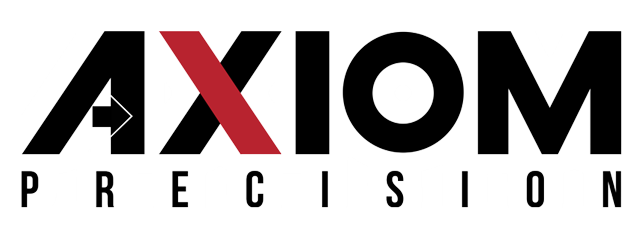 Logo of Axiom Precision, black text with a red cross, and 