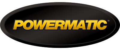 Powermatic logo in gold text on a black oval with a slight gradient.