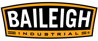 Logo for Baileigh Industrial, a manufacturing company. Features bold white text on a black and gold background.