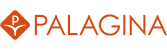 Logo di Palagina in arancione con icona di una foglia bianca su sfondo scuro.