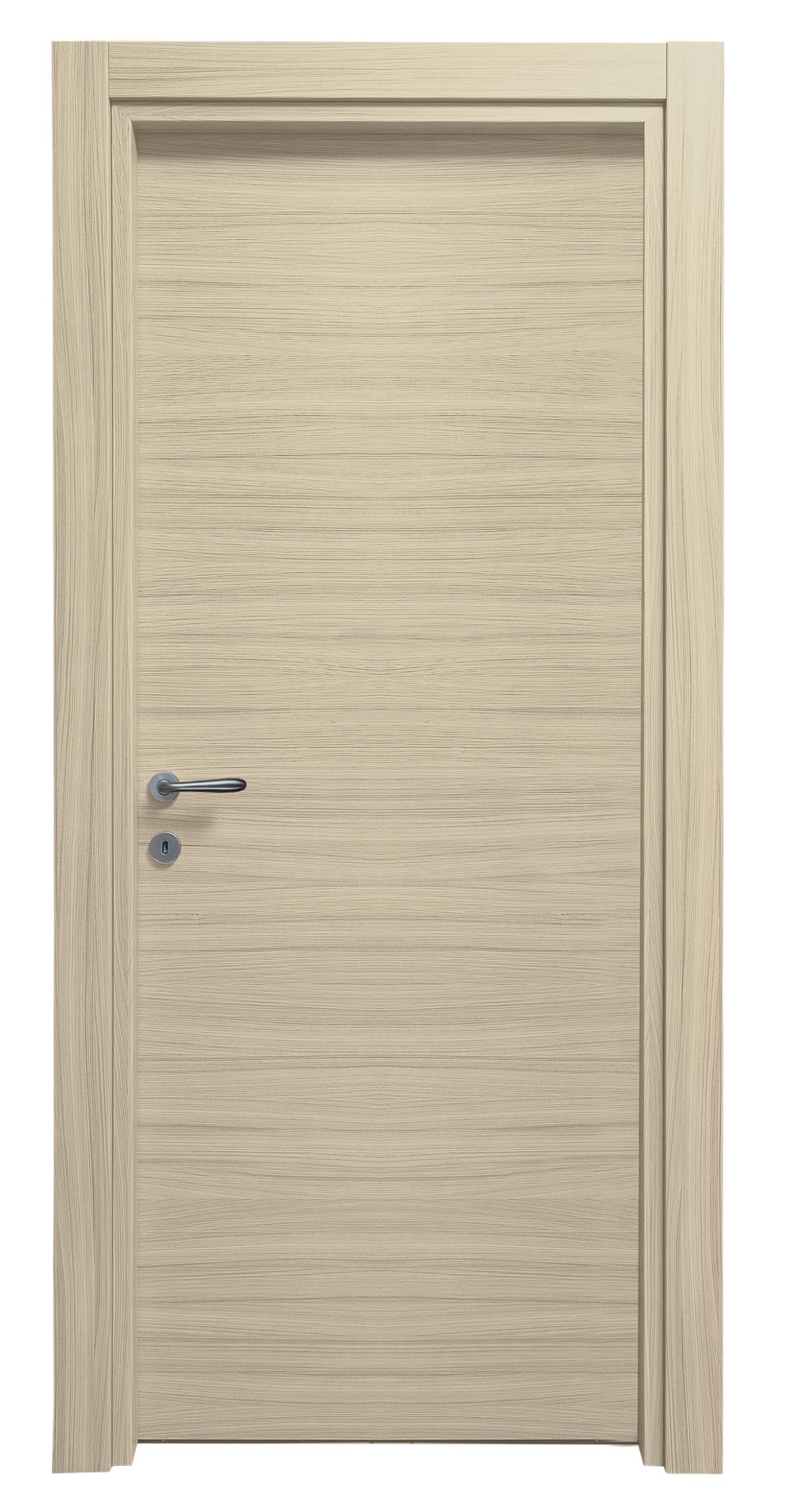 Porta interna in legno beige con maniglia e telaio argentati