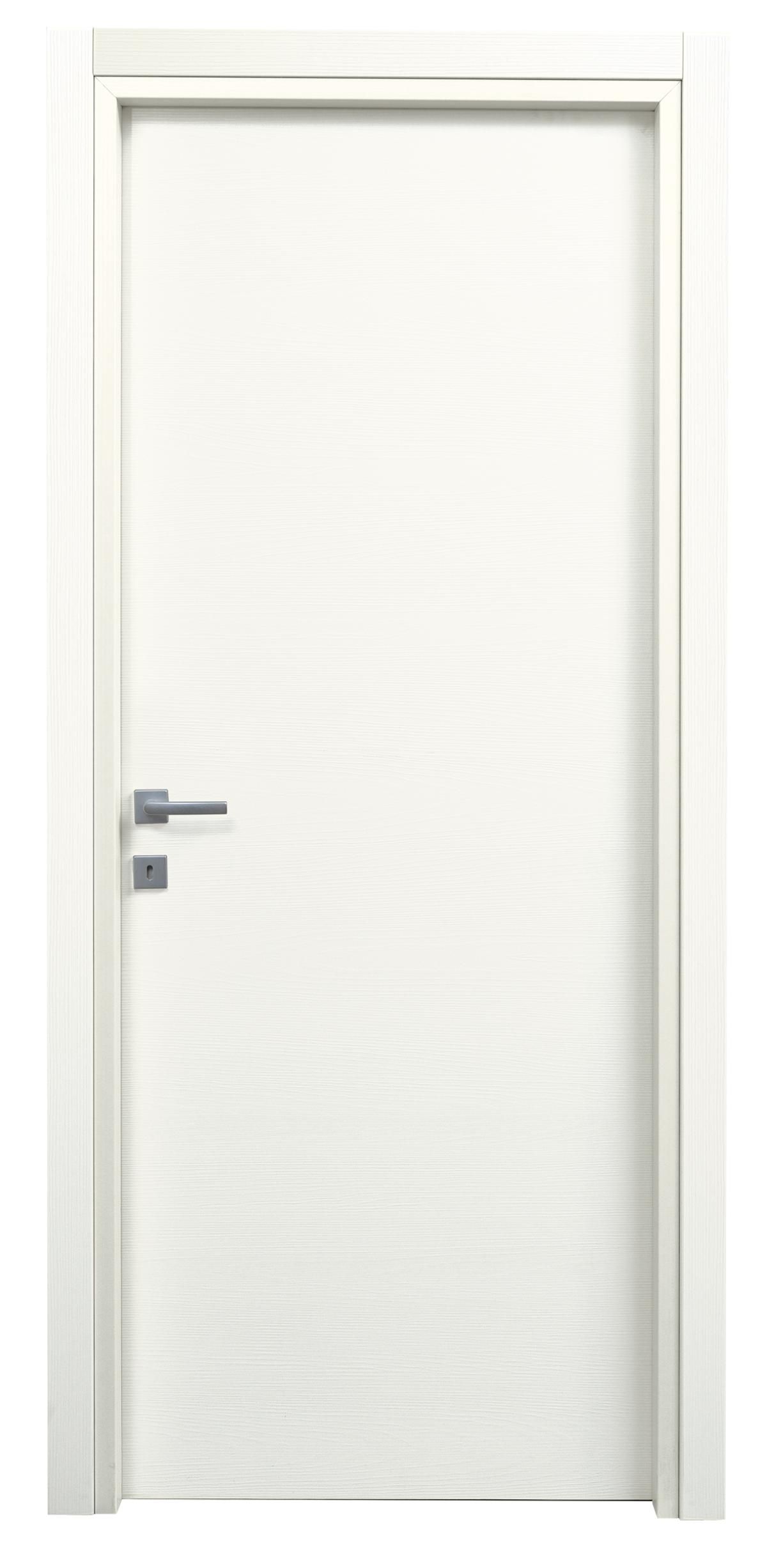 Porta interna bianca con maniglia argentata e telaio bianco