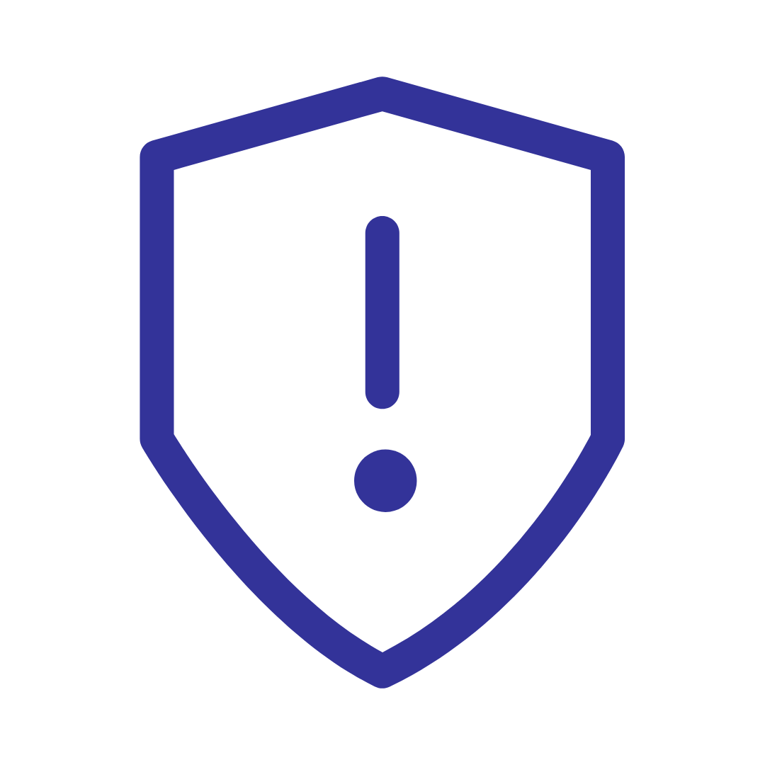 A blue shield with an exclamation point inside of it.