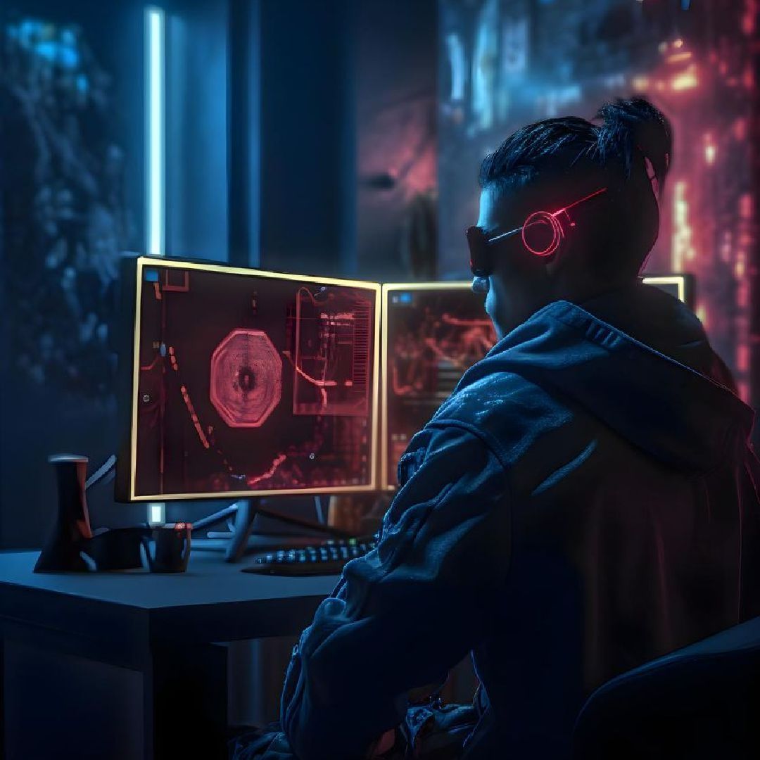 A man wearing headphones is playing a video game on a computer.