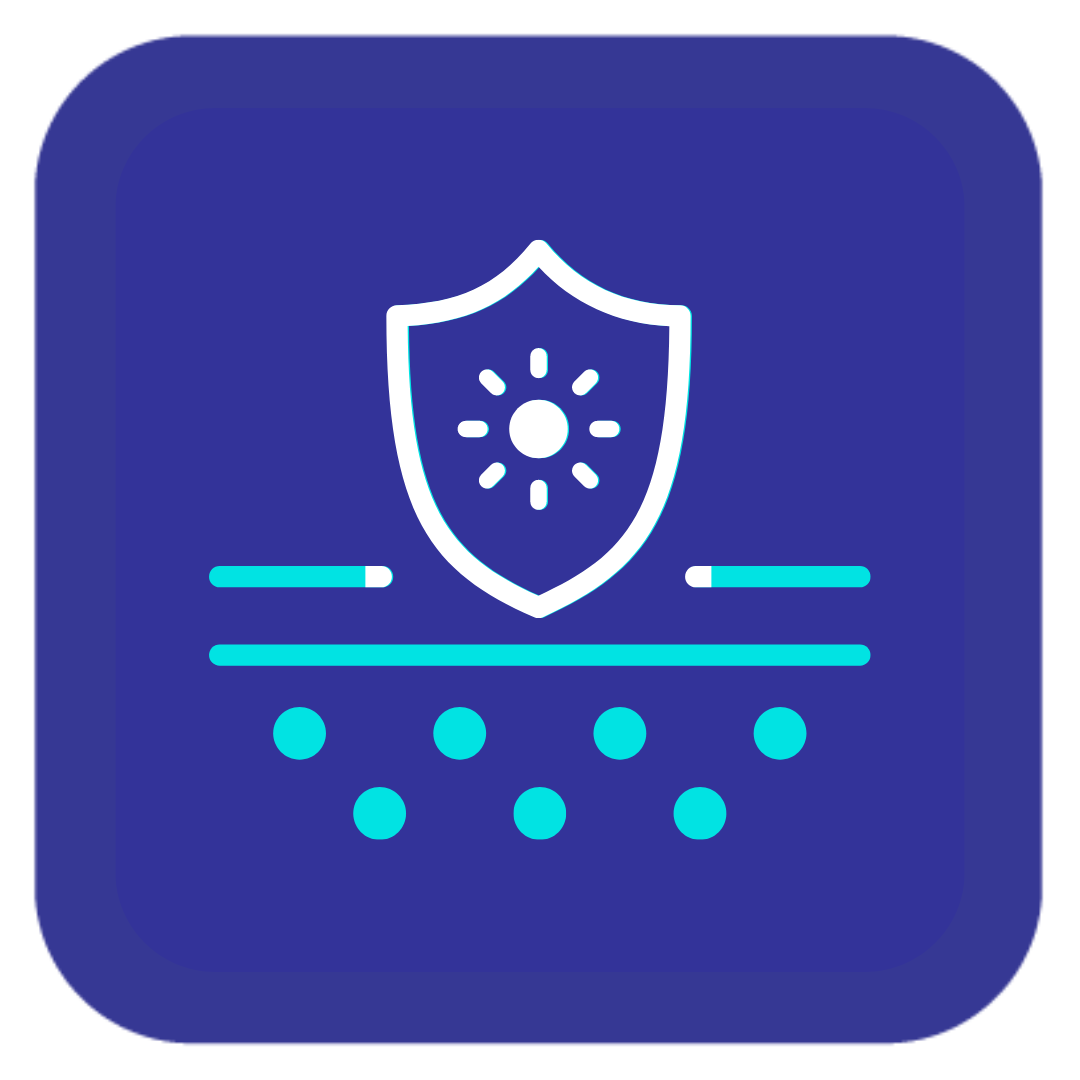 A shield with a sun on it is on a blue background.