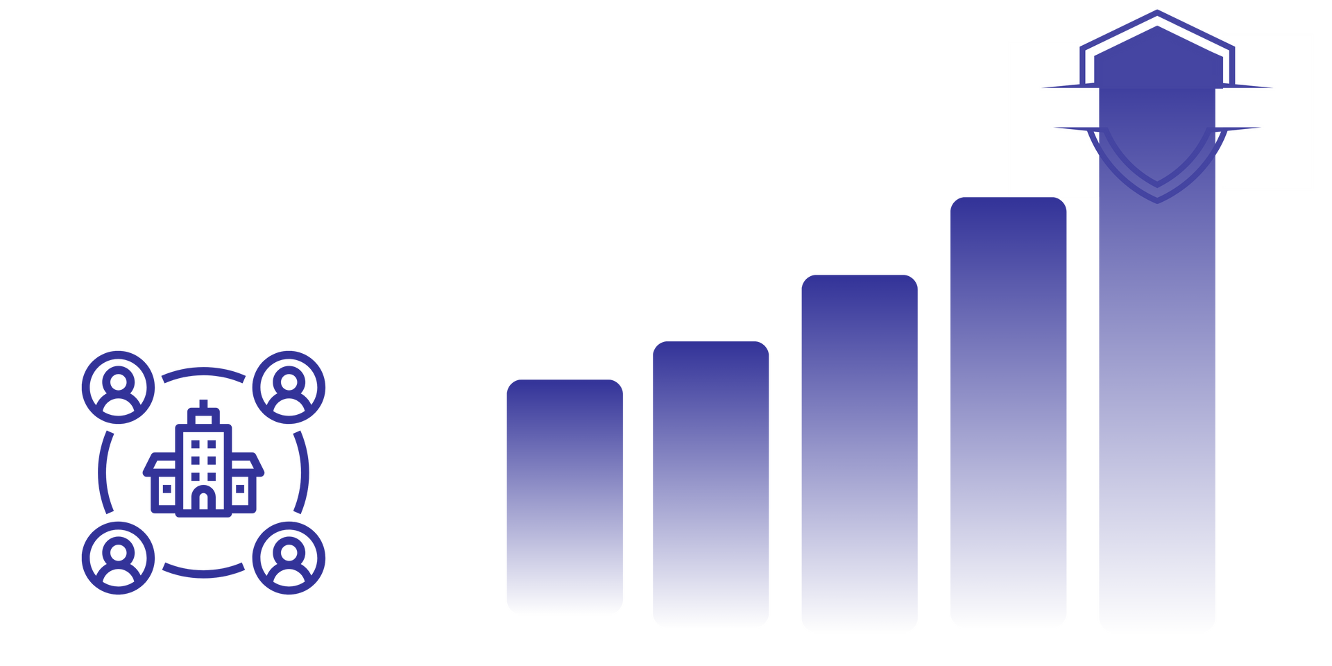 A blue bar graph with a shield on top of it.