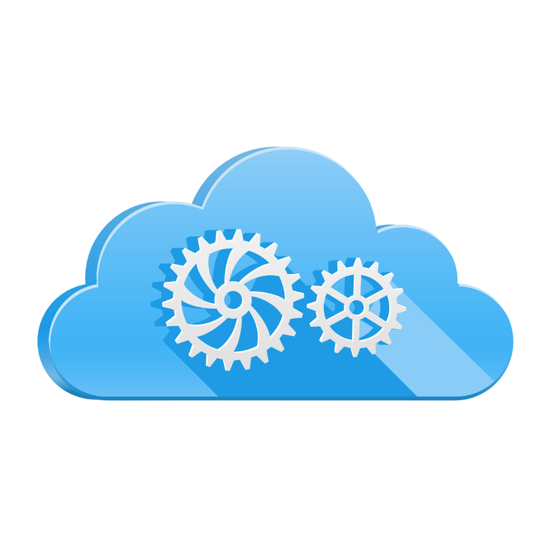 A blue cloud with two white gears inside of it.