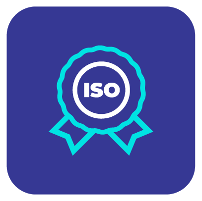 An icon of a ribbon with the word iso on it.