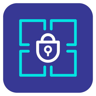 A blue and white icon of a padlock on a blue background.