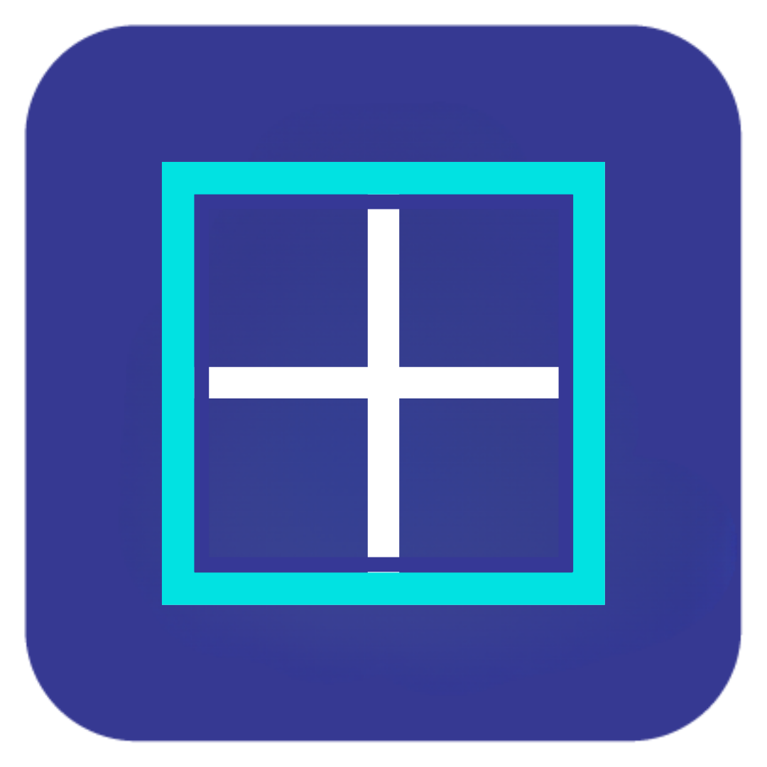 A blue square with a white cross inside of it.
